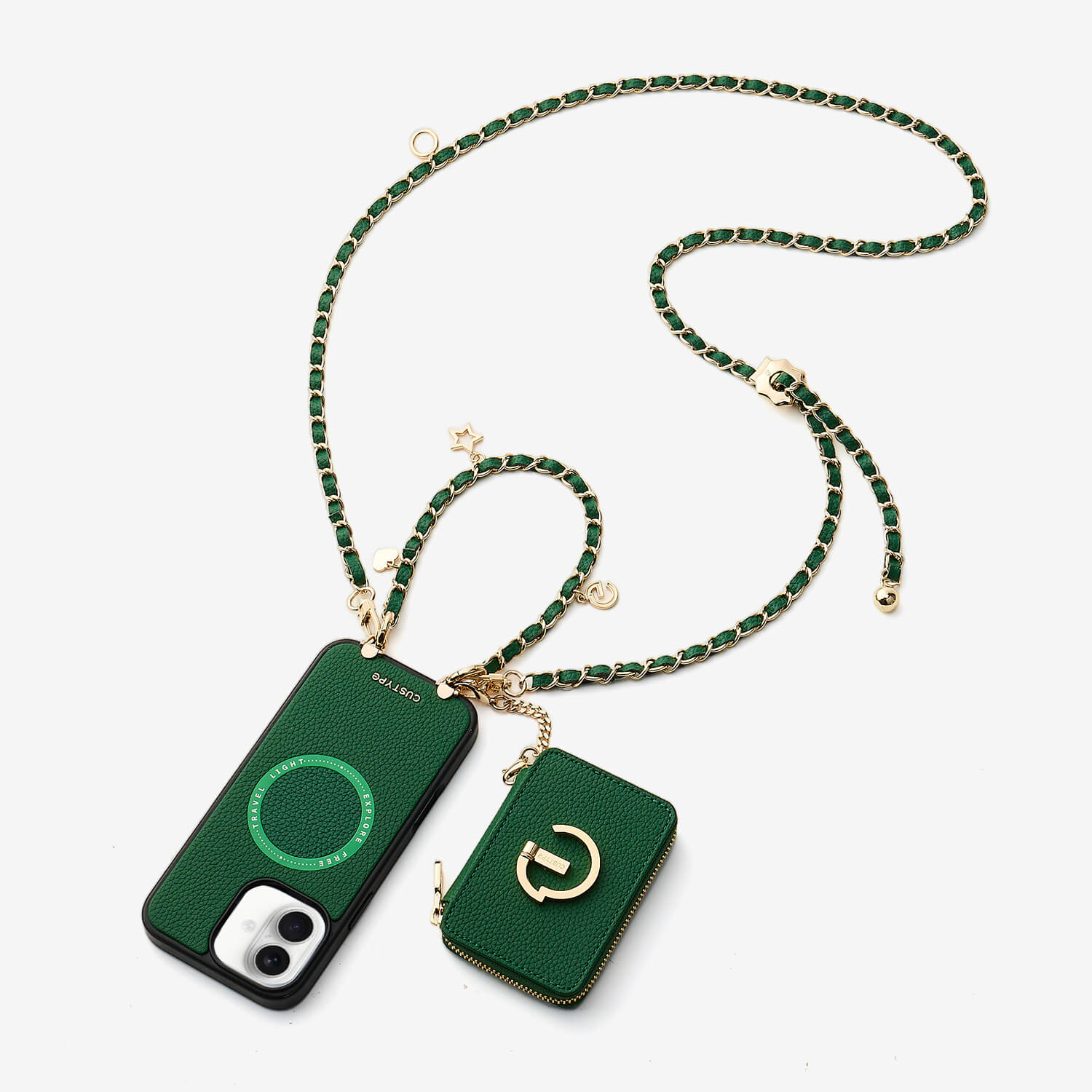 アリュールチェーンシリーズ - ストラップ付きマグネット式ウォレットフォンケース（フィンガーホルダー付き）