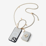 アリュールチェーンシリーズ - ストラップ付きマグネット式ウォレットフォンケース（フィンガーホルダー付き）