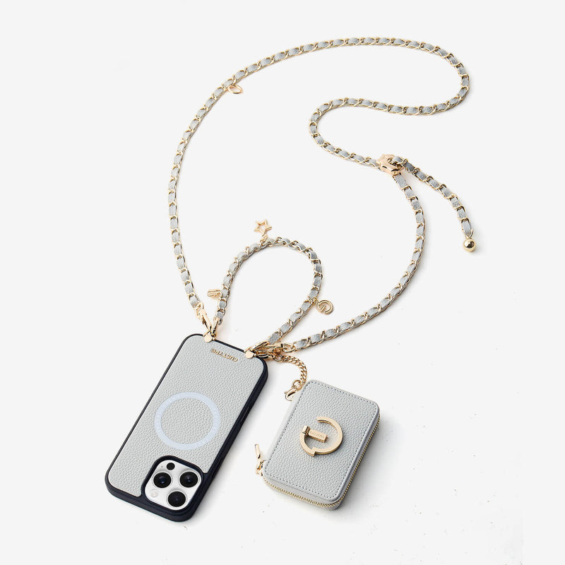 Allure Chain Series- Lanyard Magnetic Wallet Phone Case with Finger Holder - iPhone 13 Pro