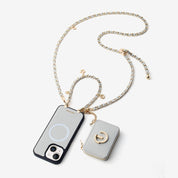 アリュールチェーンシリーズ - ストラップ付きマグネット式ウォレットフォンケース（フィンガーホルダー付き）