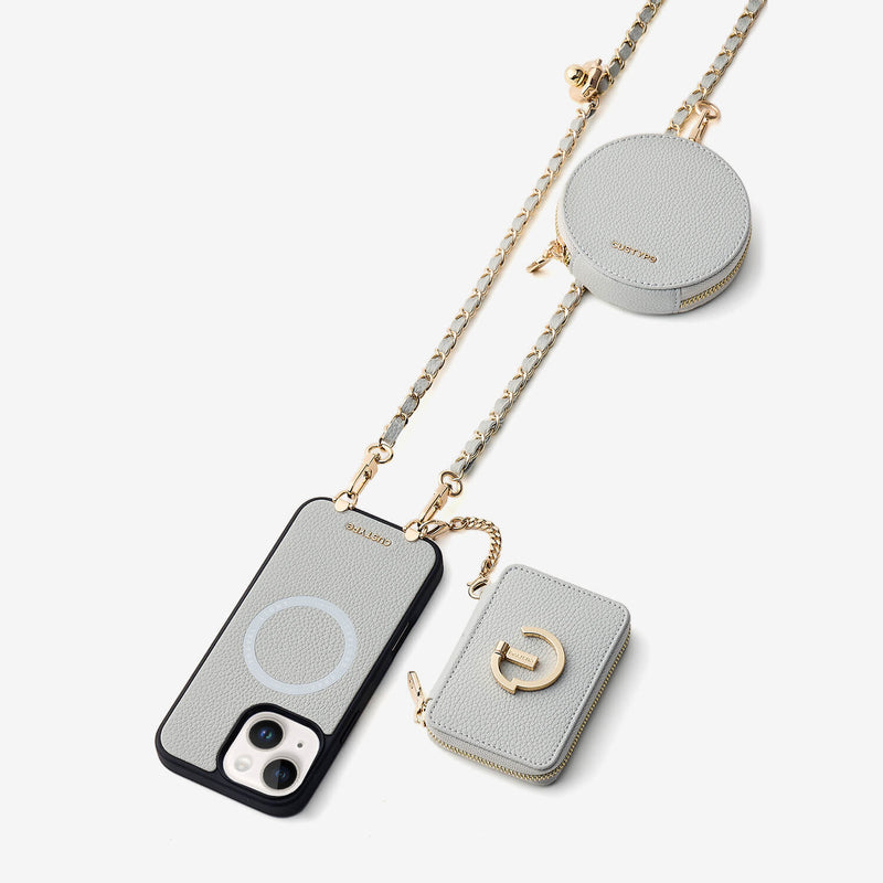 Allure チェーンシリーズ - チェーン＆スタンド付きウォレットフォンケース - iPhone 15