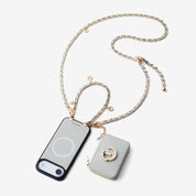 アリュールチェーンシリーズ - ストラップ付きマグネット式ウォレットフォンケース（フィンガーホルダー付き）