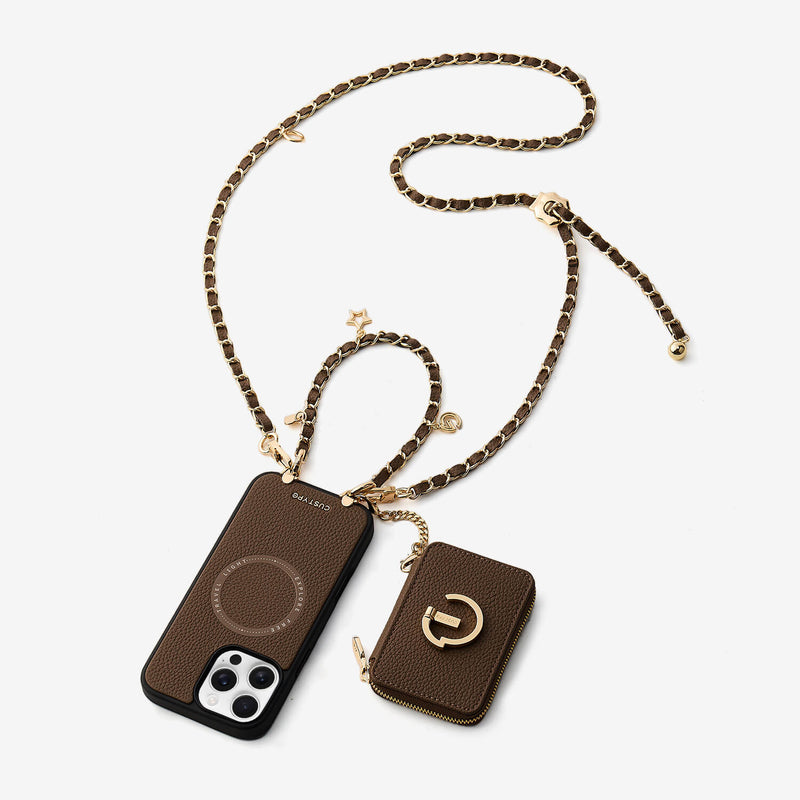 Allure Chain Series- Lanyard Magnetic Wallet Phone Case with Finger Holder - iPhone 13 Pro