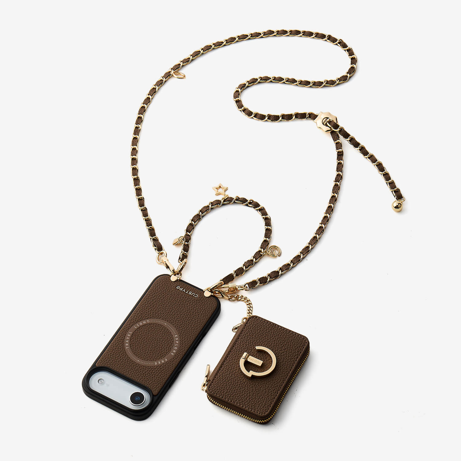 Allure Chain Series- Lanyard Magnetic Wallet Phone Case with Finger Holder-Custype