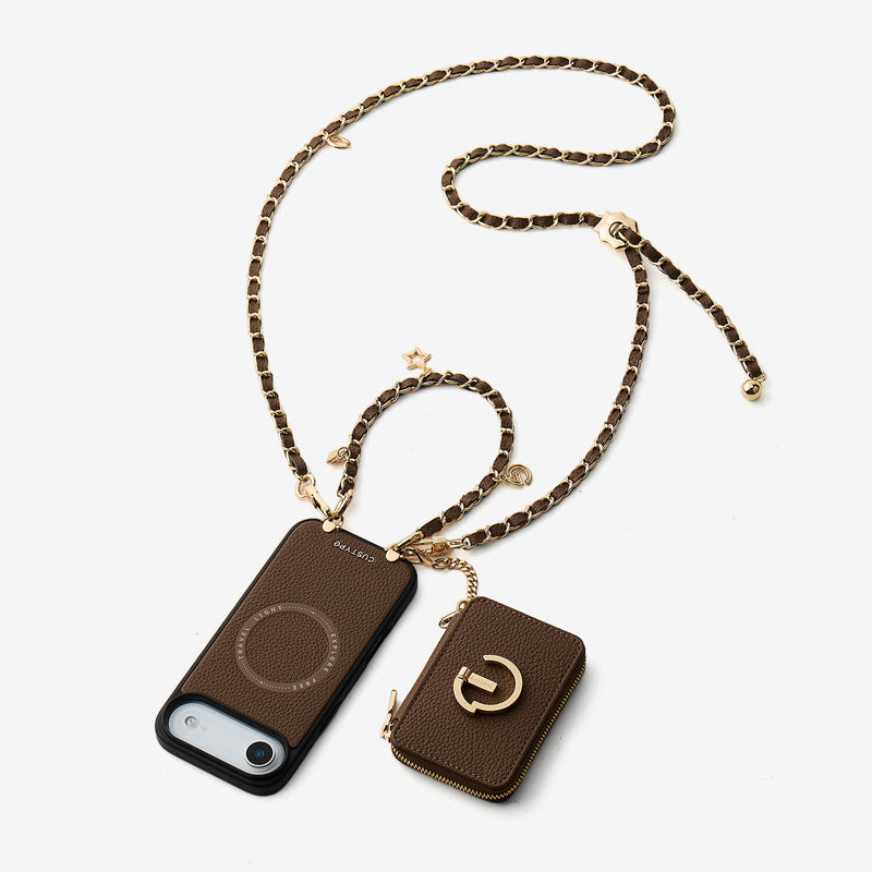 Allure Chain Series- Lanyard Magnetic Wallet Phone Case with Finger Holder-Custype
