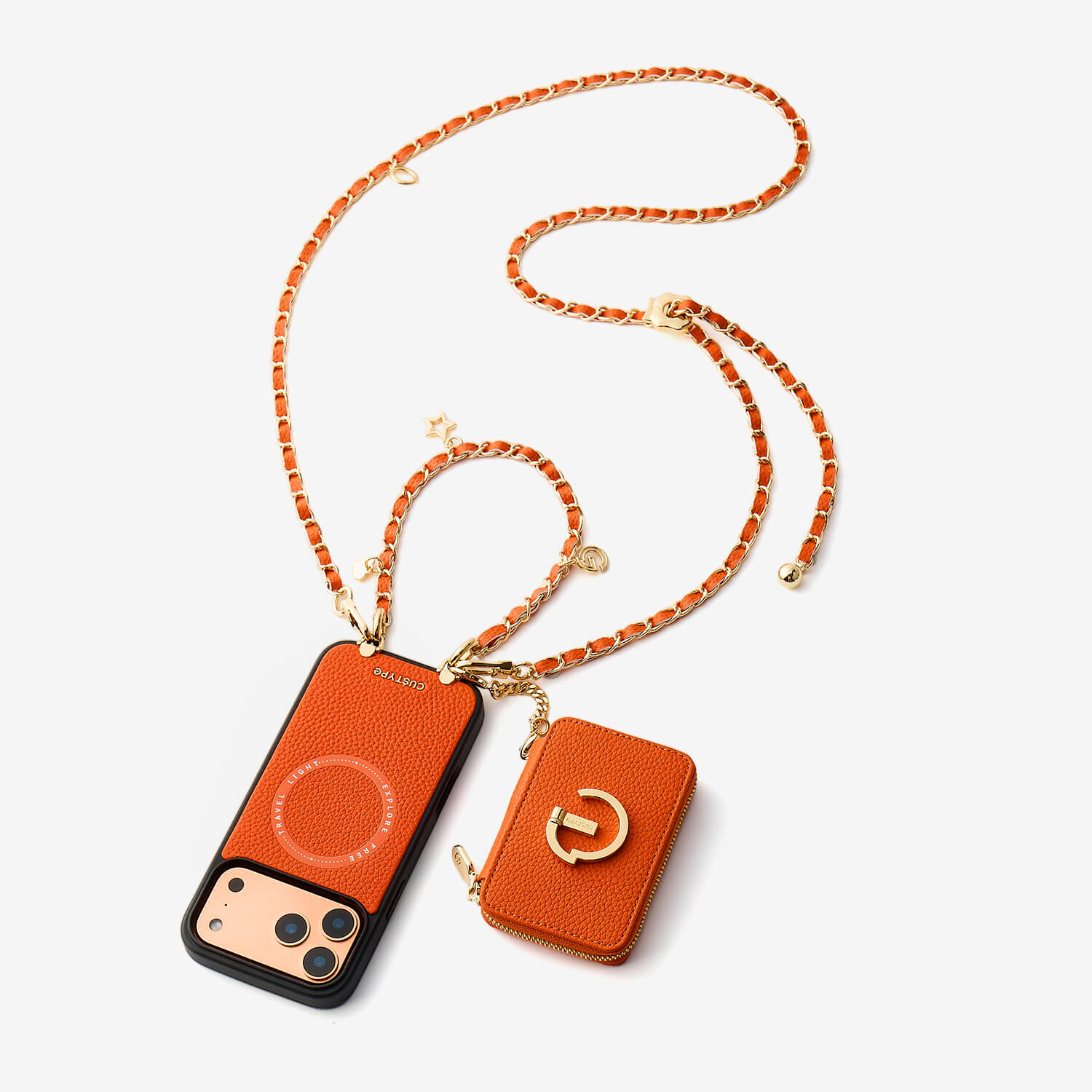 アリュールチェーンシリーズ - ストラップ付きマグネット式ウォレットフォンケース（フィンガーホルダー付き）
