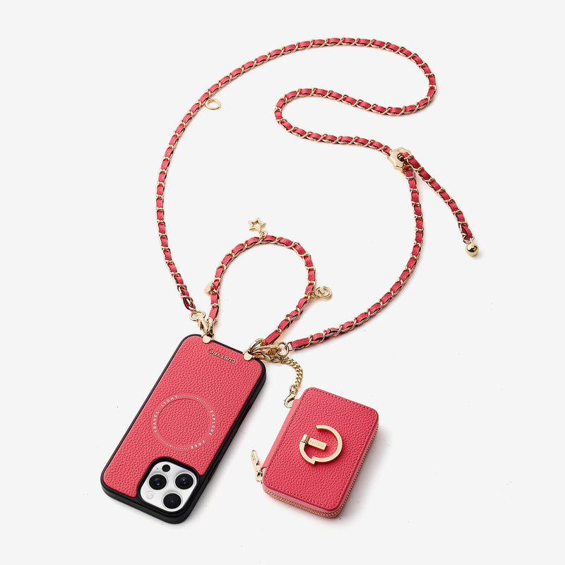 Allure Chain Series- Lanyard Magnetic Wallet Phone Case with Finger Holder - iPhone 13 Pro