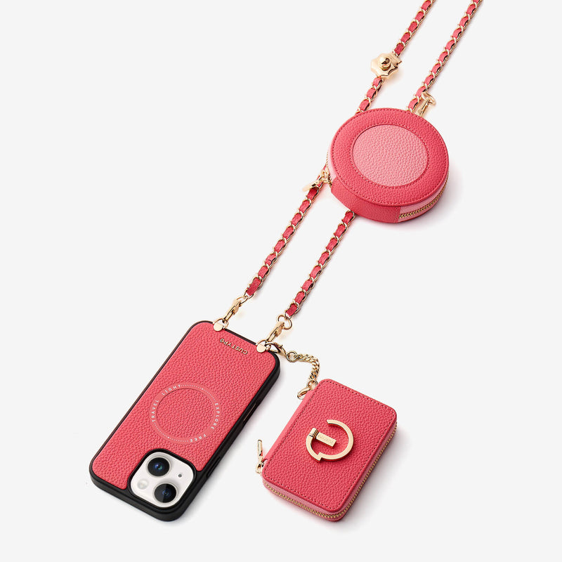 Allure チェーンシリーズ - チェーン＆スタンド付きウォレットフォンケース - iPhone 15