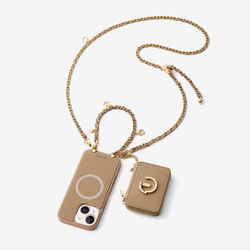 Allure Chainシリーズ - ストラップ付きマグネット式ウォレットフォンケース（フィンガーホルダー付き） - iPhone 15