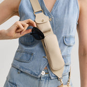 Beige pebbled leather crossbody bag with sunglass for women