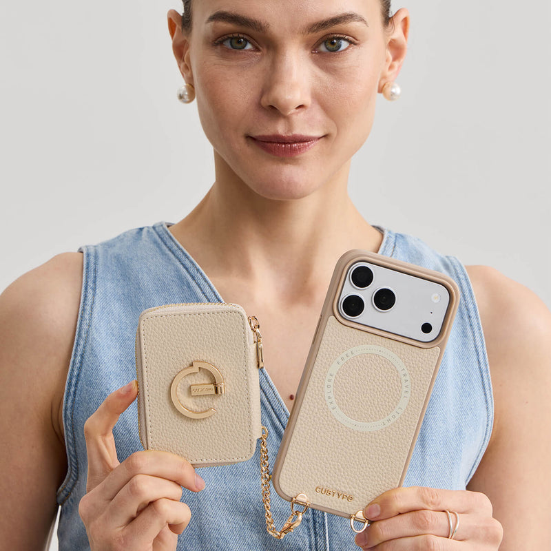 Beige iPhone 17 Pro Max phone case with detachable wallet with Magnetic
for everyday use