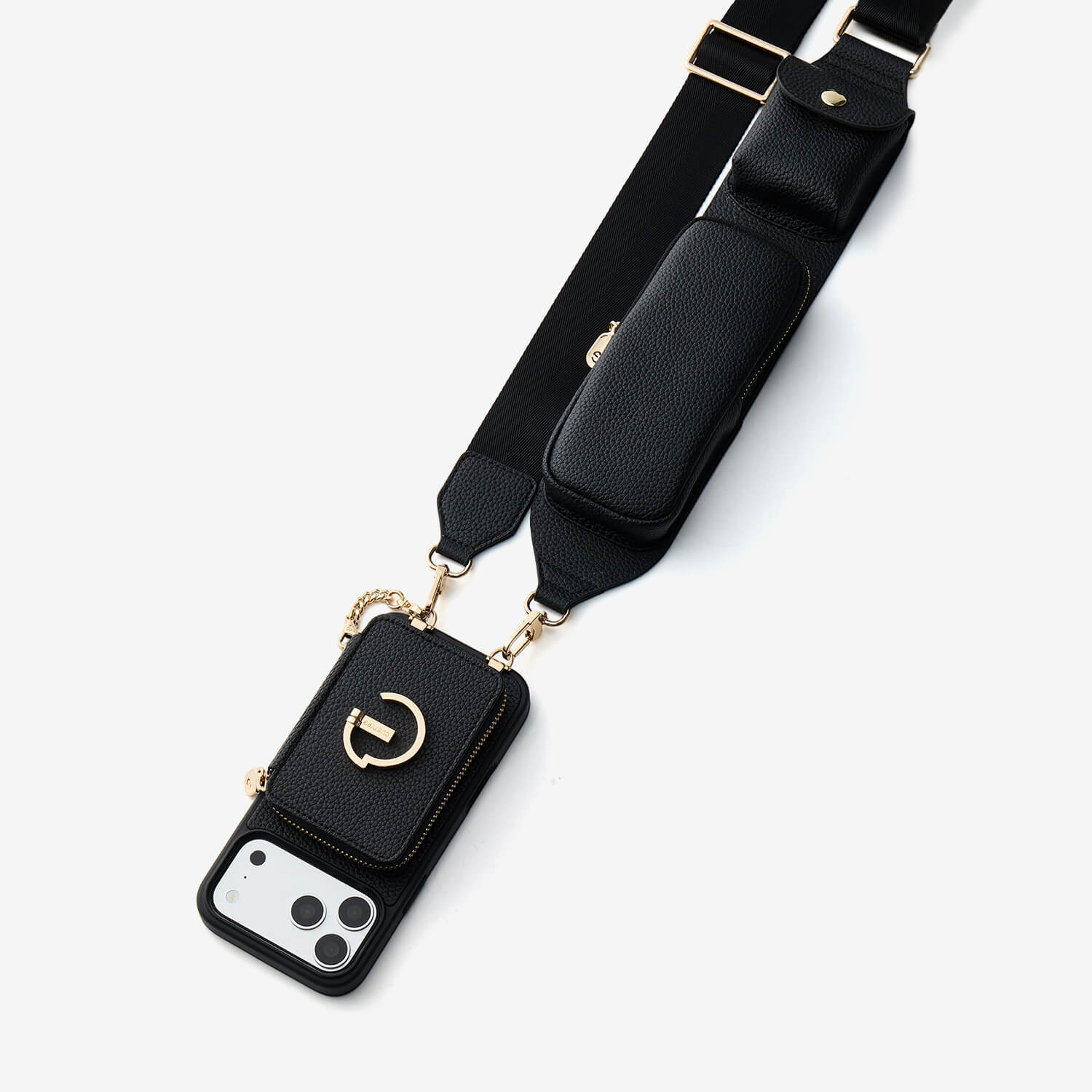 Black Custype iPhone 18 Pro Max wallet phone case with utility crossbody strap