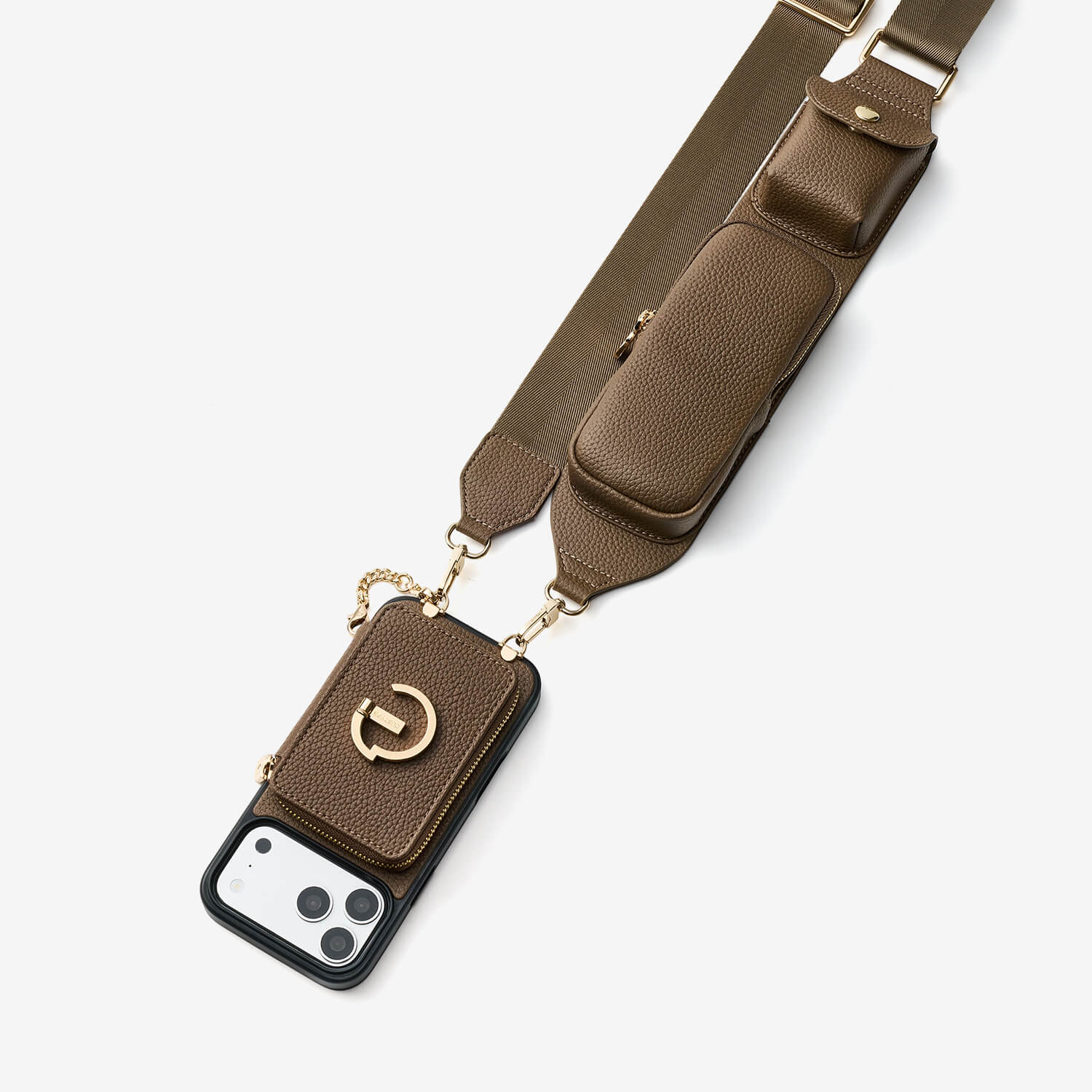 Custype beige iPhone 18 Pro wallet phone case with utility crossbody strap