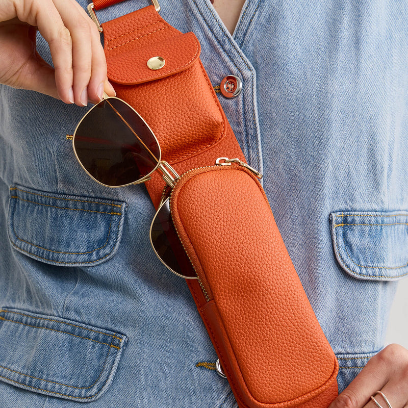 Orange
Adjustable crossbody strap with Storage for travel