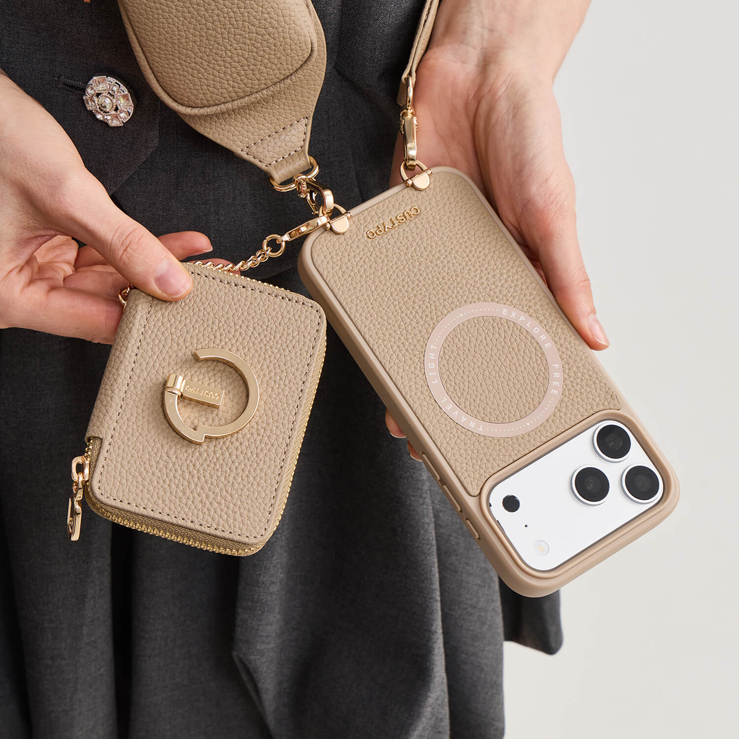 Taupe premium iPhone 17 Pro Max
crossbody wallet phone case with detachable for daily carry

