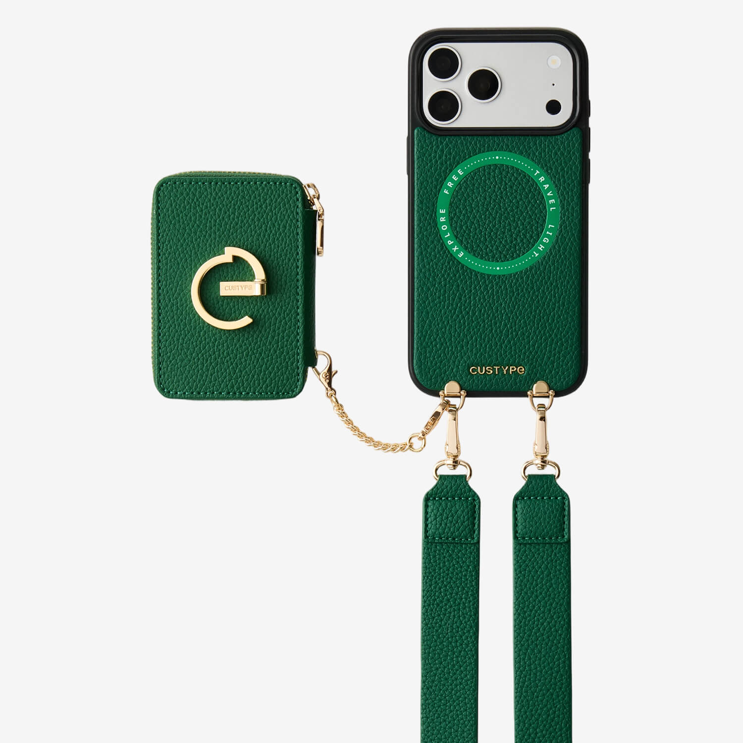 Green iPhone 17 pro max case with cardholder and strap for hands-free