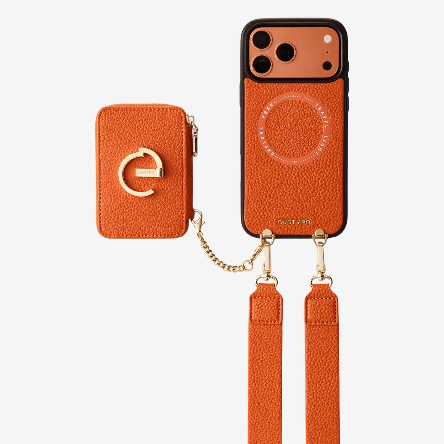 Orange elegant iPhone 17 pro max crossbody wallet case for daily carry