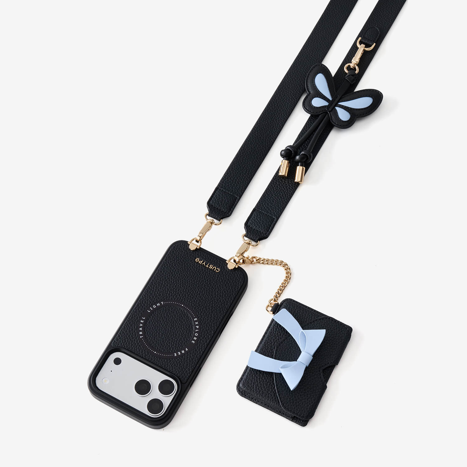 Flutter Flow- Wallet Phone Case With Wide Strap & Butterfly Charm