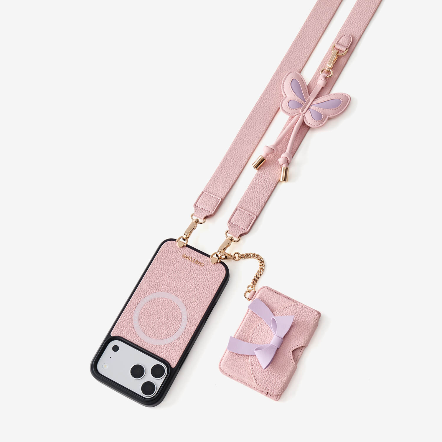 Flutter Flow- Wallet Phone Case With Wide Strap & Butterfly Charm