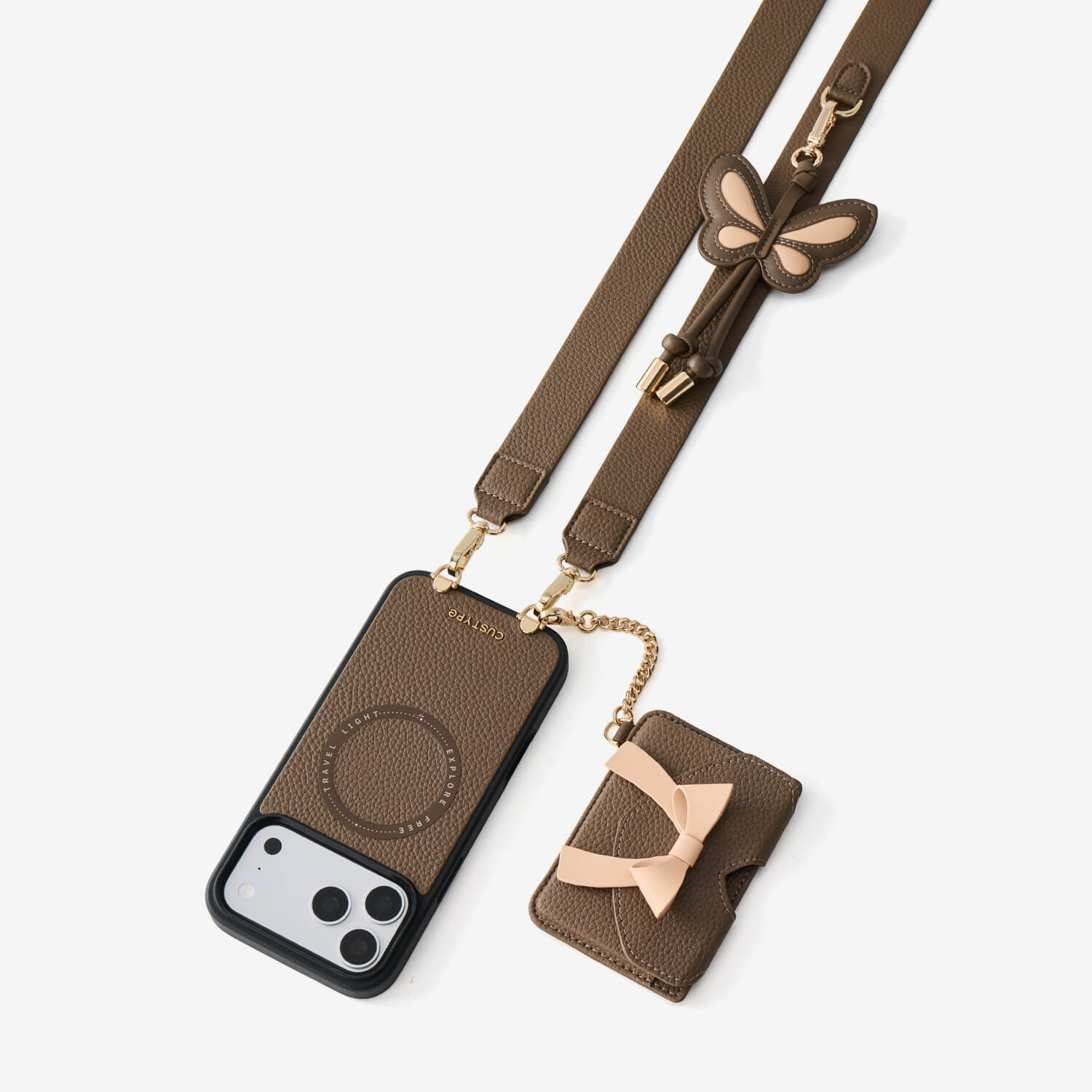 Flutter Flow- Wallet Phone Case With Wide Strap & Butterfly Charm