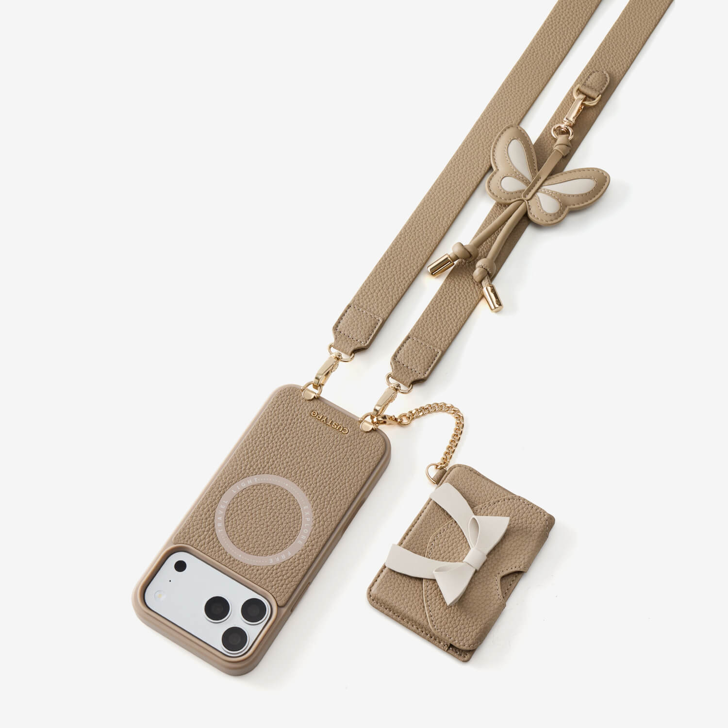 Flutter Flow- Wallet Phone Case With Wide Strap & Butterfly Charm