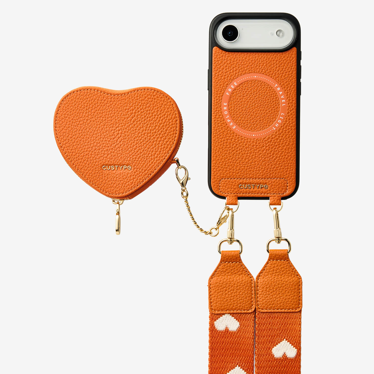 Heart Design Kit- Webbing Strap iPhone Case with Magnetic Pouch-Mobile Phone Cases-DETACHABLE WALLET & WIRELESS CHARGING
