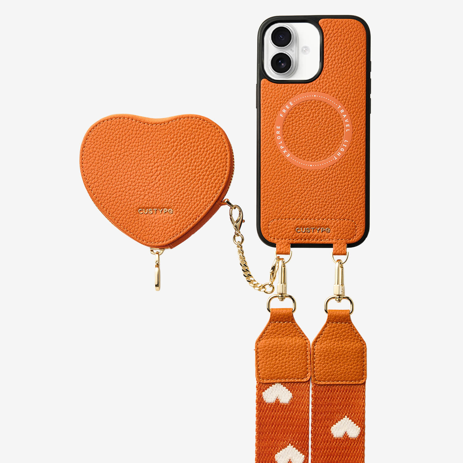 Heart Design Kit- Webbing Strap iPhone Case with Magnetic Pouch-Mobile Phone Cases-DETACHABLE WALLET & WIRELESS CHARGING