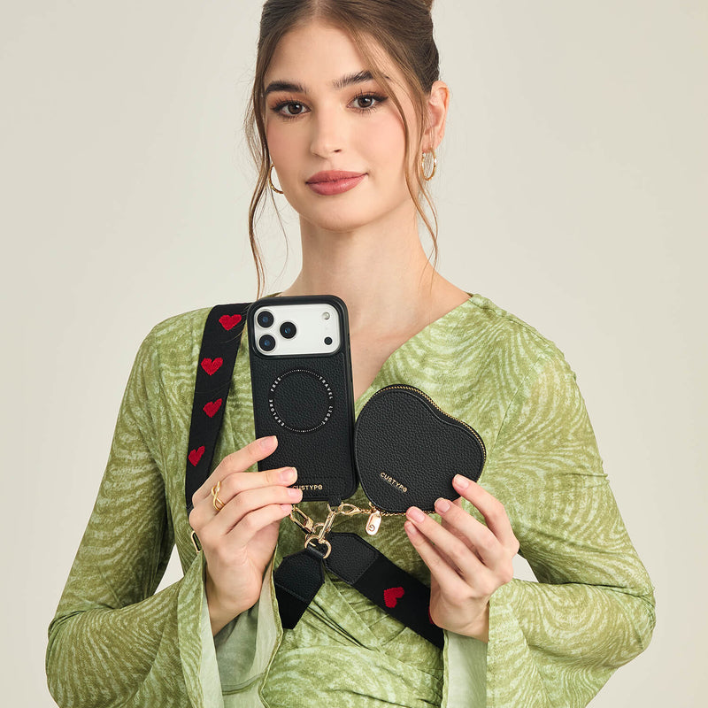 Heart Design Kit- Webbing Crossbody iPhone Case with Magnet & Pouch-Mobile Phone Cases-DETACHABLE WALLET & PHONE POUCH