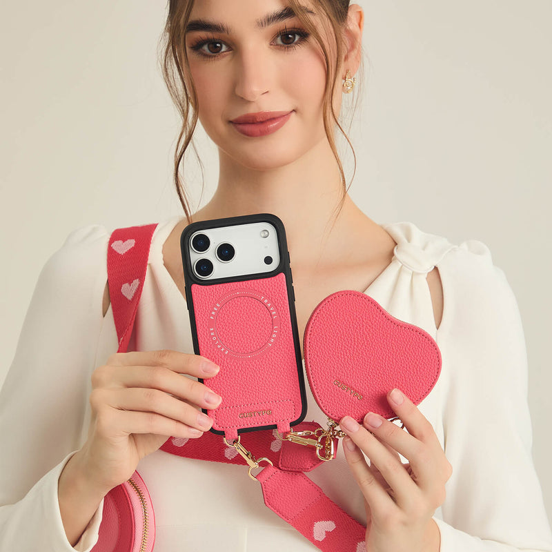 Heart Design Kit- Phone Case with Magnetic Heart Pouch & Webbing Strap-Mobile Phone Cases-DETACHABLE WALLET & PHONE POUCH