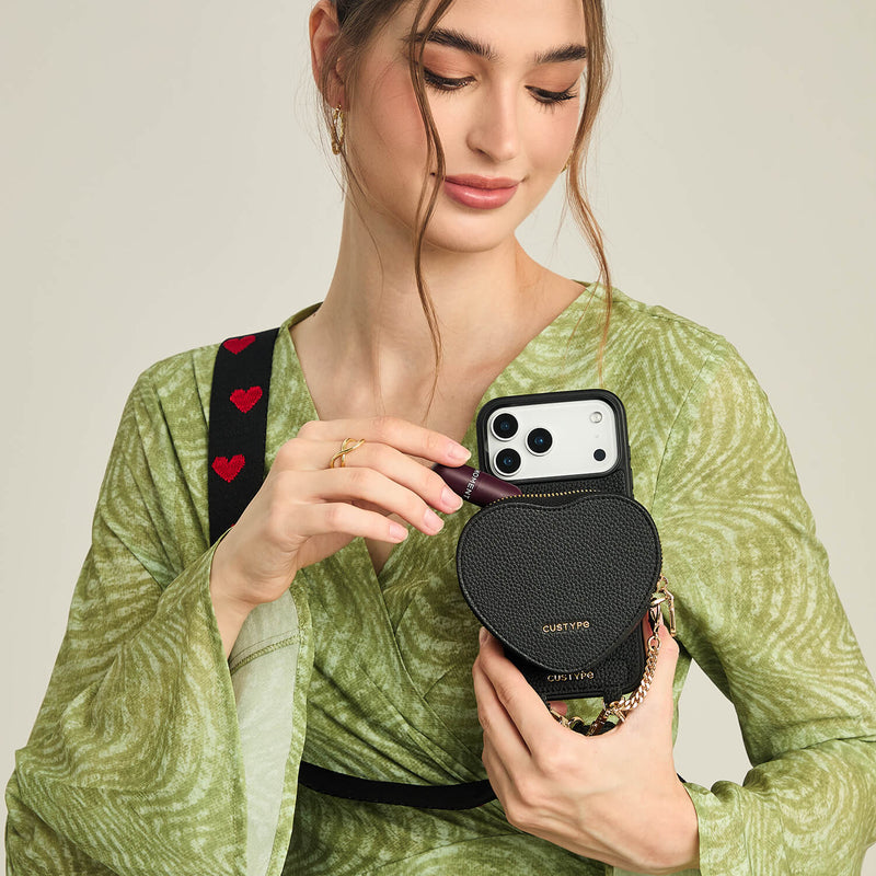 Heart Design Kit- Webbing Crossbody iPhone Case with Magnet & Pouch-Mobile Phone Cases-DETACHABLE WALLET & PHONE POUCH