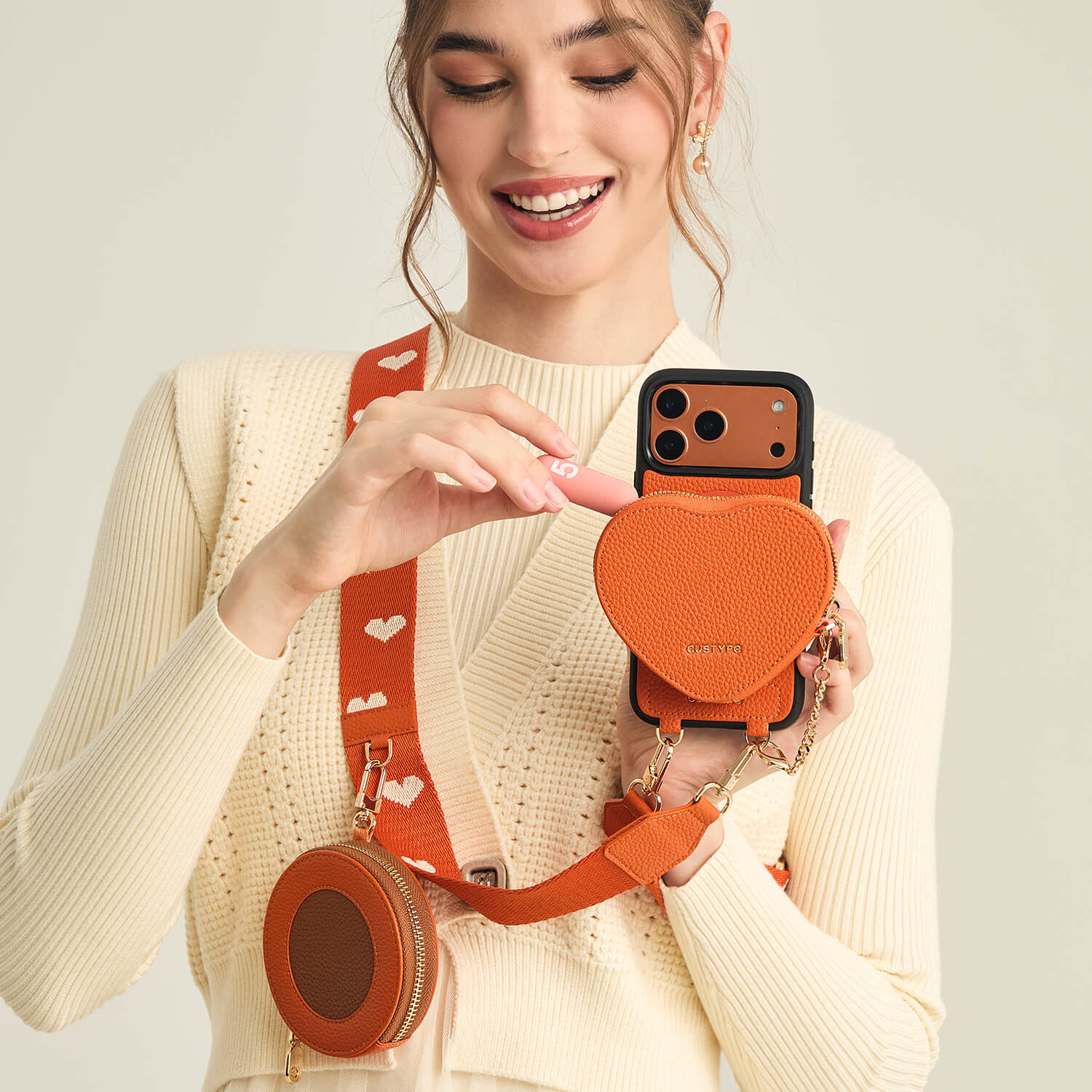 Heart Design Kit- Phone Case with Magnetic Heart Pouch & Webbing Strap-Mobile Phone Cases-DETACHABLE WALLET & PHONE POUCH