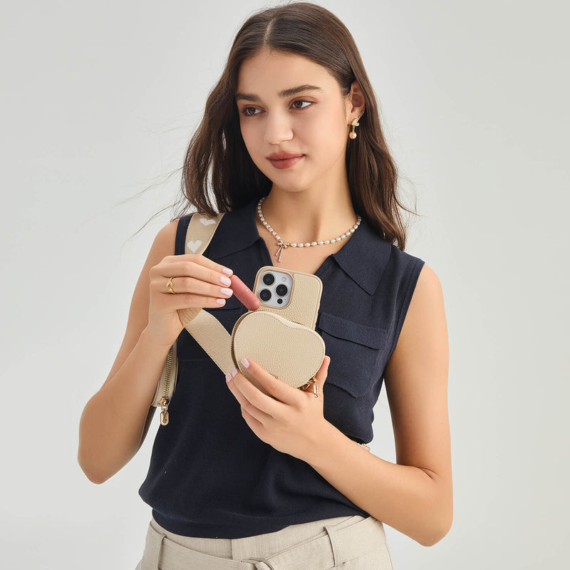 zipper heart pouch crossbody case for iphone
