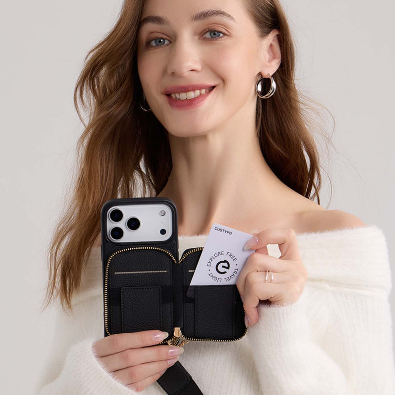 オリジナルデザインセット - ウェビングクロスボディウォレット付き iPhone ケース（スタンド付き）