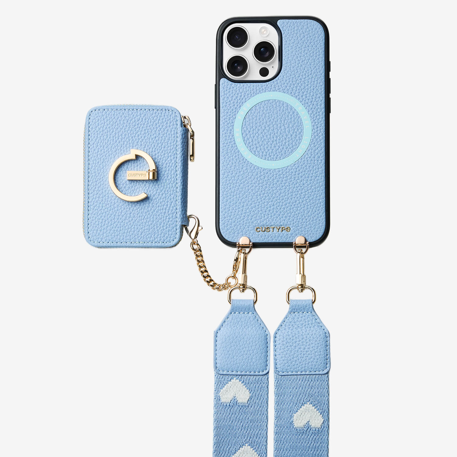 オリジナルデザインセット - ウェビングクロスボディウォレット付き iPhone ケース（スタンド付き）