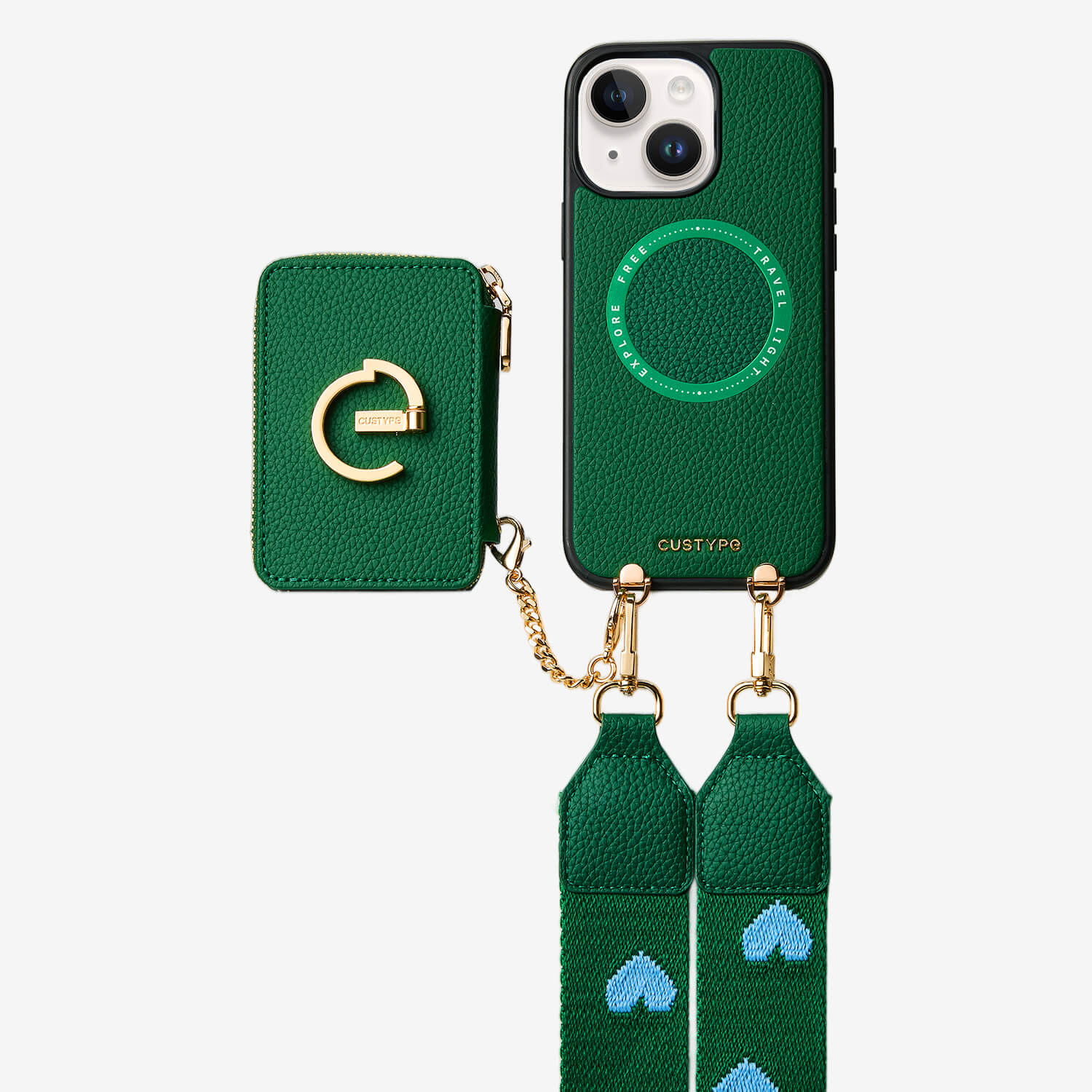 phone case with crossbody green webbing strap 