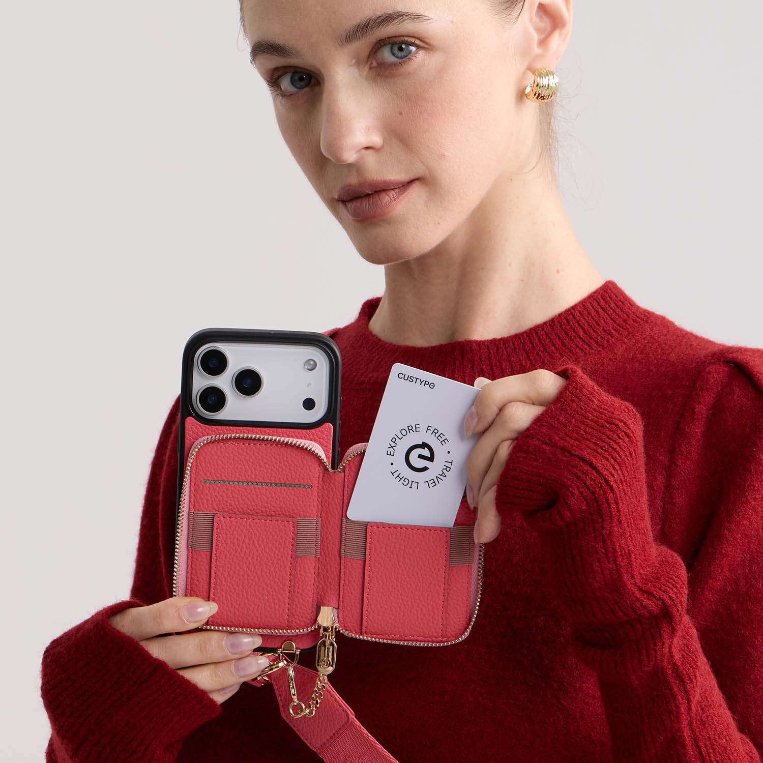 オリジナルデザインセット - ウェビングクロスボディウォレット付き iPhone ケース（スタンド付き）