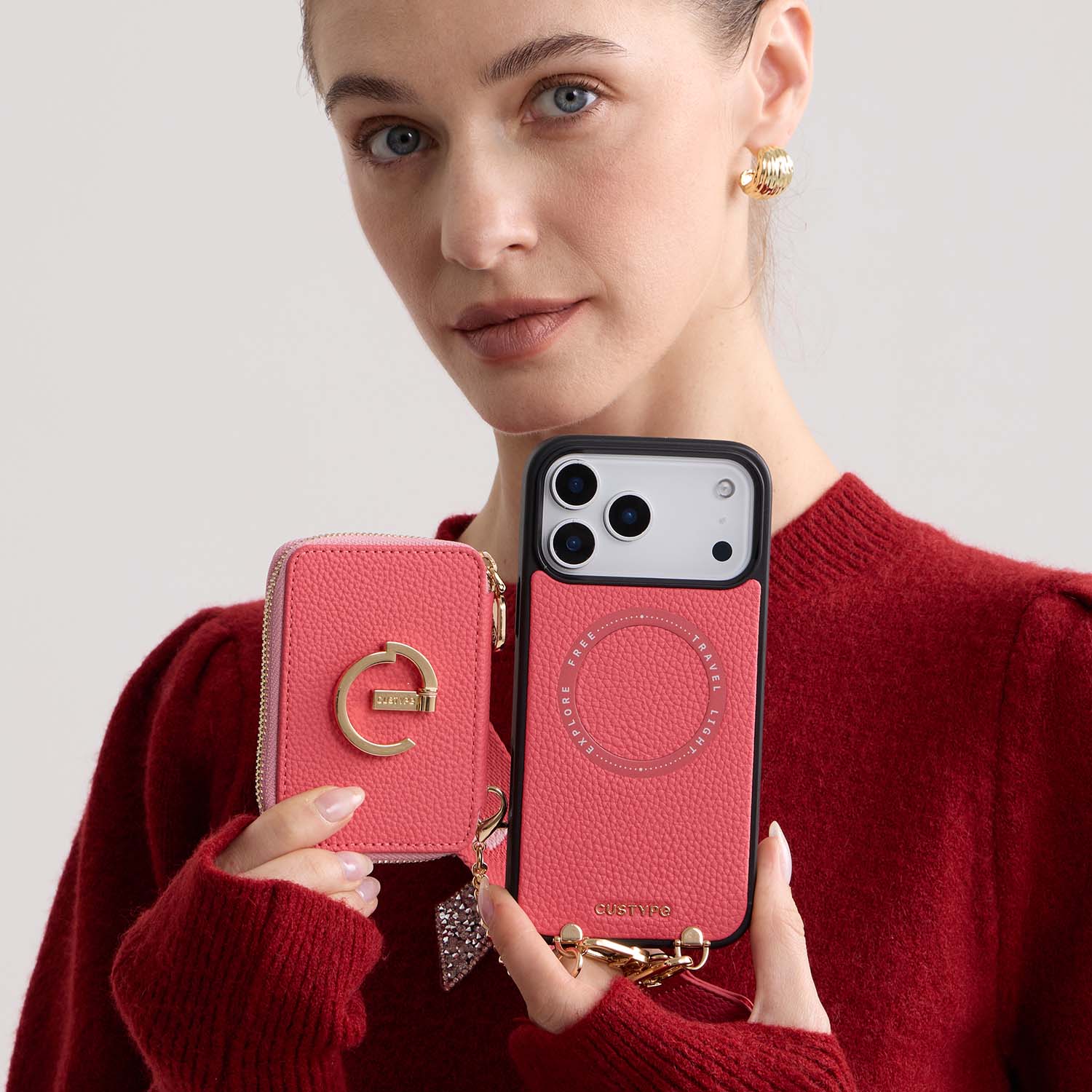 オリジナルデザインセット - ウェビングクロスボディウォレット付き iPhone ケース（スタンド付き）