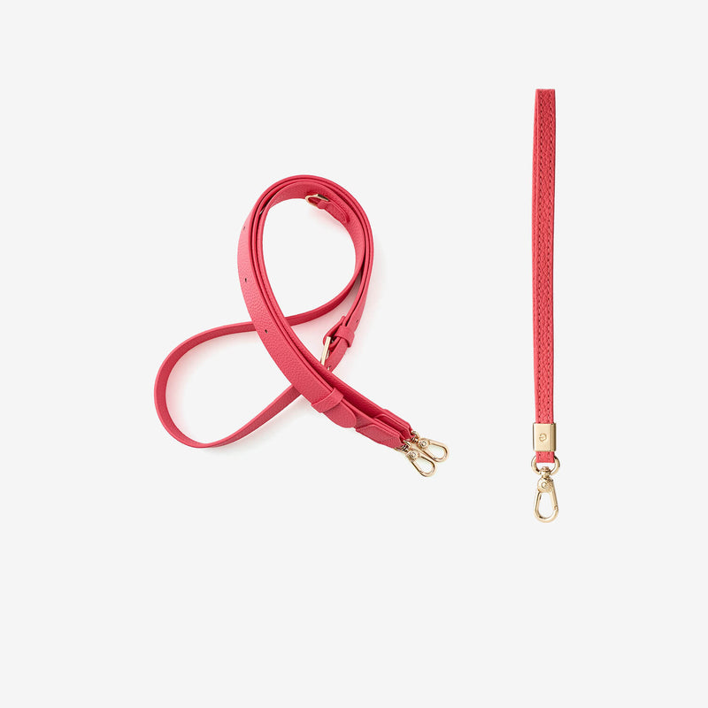 Pink Leather crossbody strap and wristlet