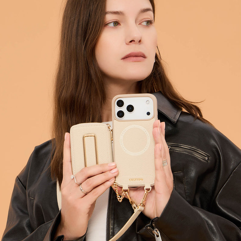 Original Design Set- Detachable Wireless Charging Crossbody Square Stand Wallet Phone Case Round Pouch Set-Mobile Phone Cases-DETACHABLE WALLET & ROUND POUCH