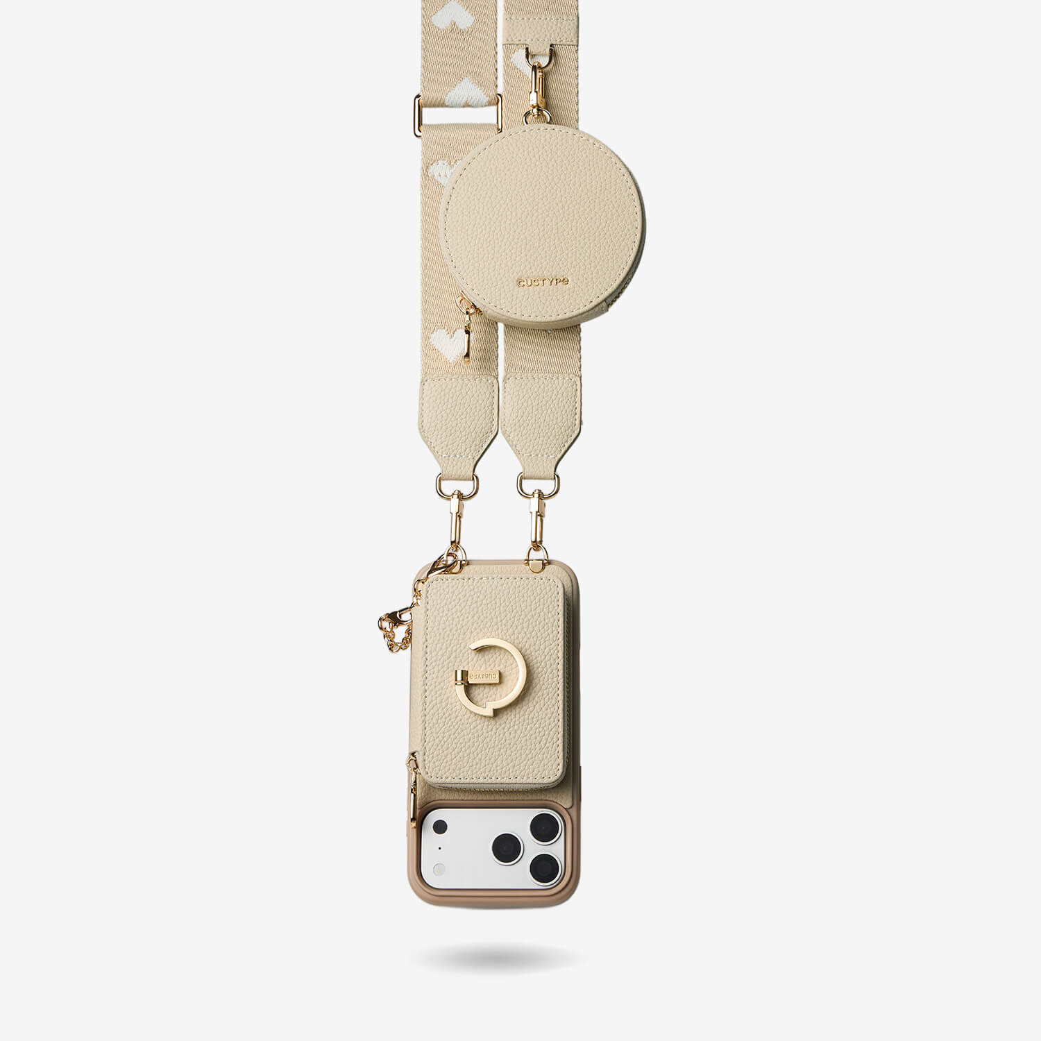 オリジナルデザインセット - ワイヤレス充電ウェビングクロスボディ電話ケースラウンドポーチセット