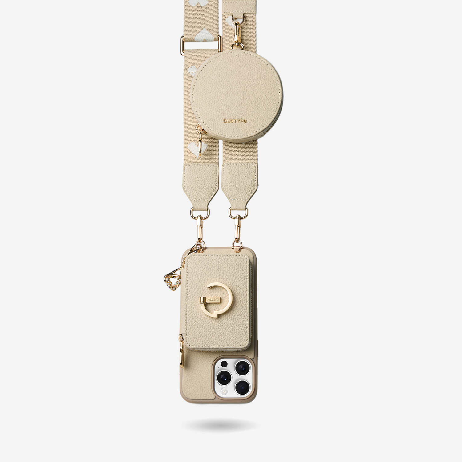 オリジナルデザインセット - ワイヤレス充電ウェビングクロスボディ電話ケースラウンドポーチセット