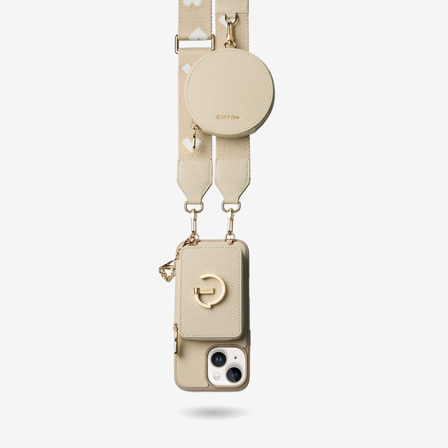 オリジナルデザインセット - ワイヤレス充電ウェビングクロスボディ電話ケースラウンドポーチセット