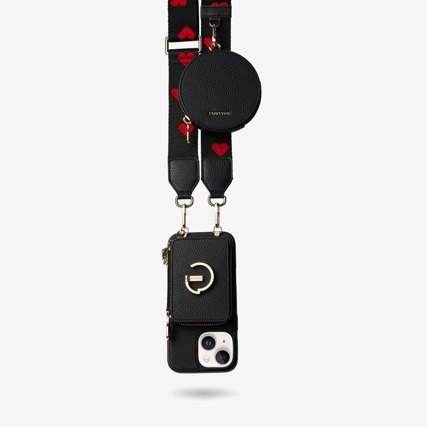 オリジナルデザインセット - ワイヤレス充電ウェビングクロスボディ電話ケースラウンドポーチセット