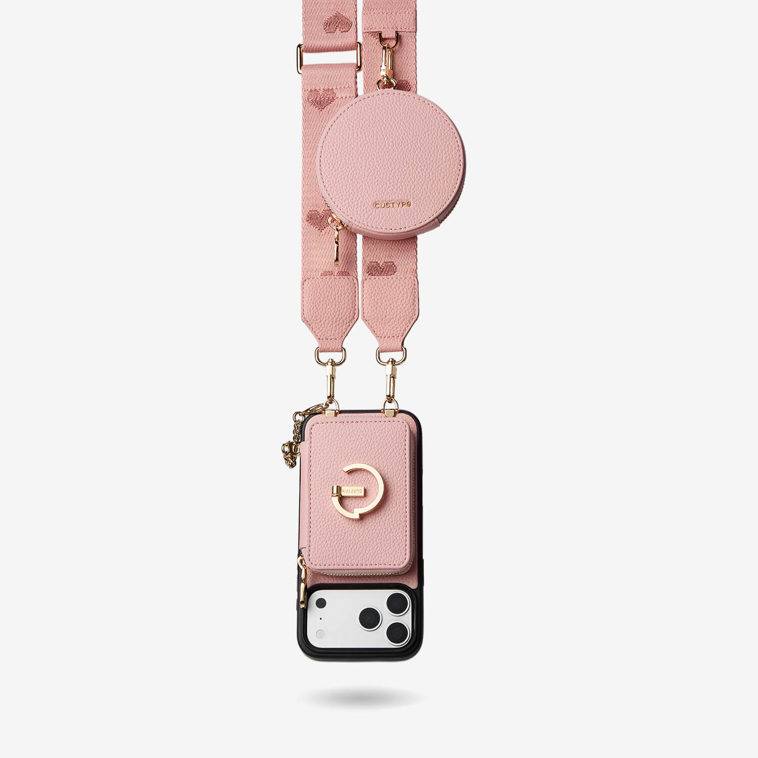 オリジナルデザインセット - ワイヤレス充電ウェビングクロスボディ電話ケースラウンドポーチセット