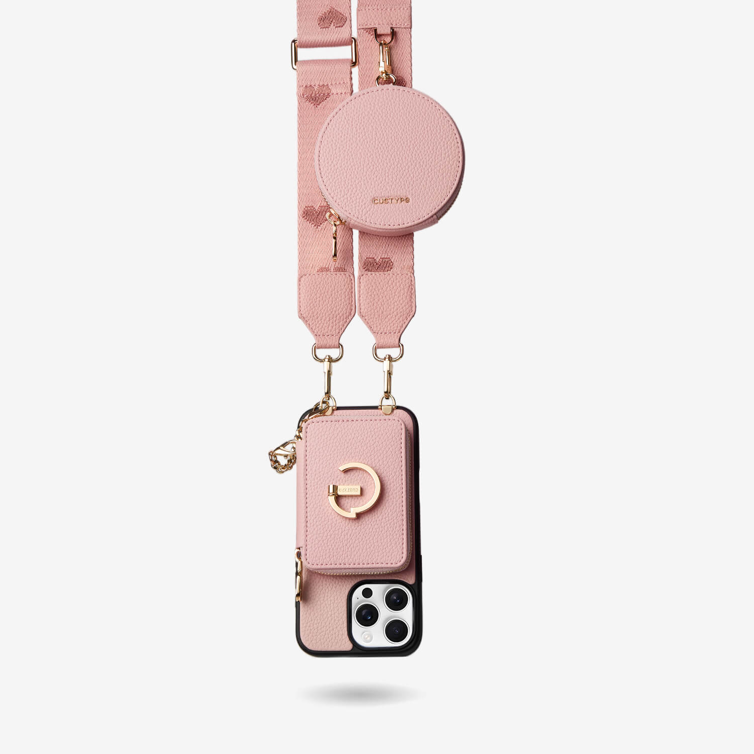 オリジナルデザインセット - ワイヤレス充電ウェビングクロスボディ電話ケースラウンドポーチセット