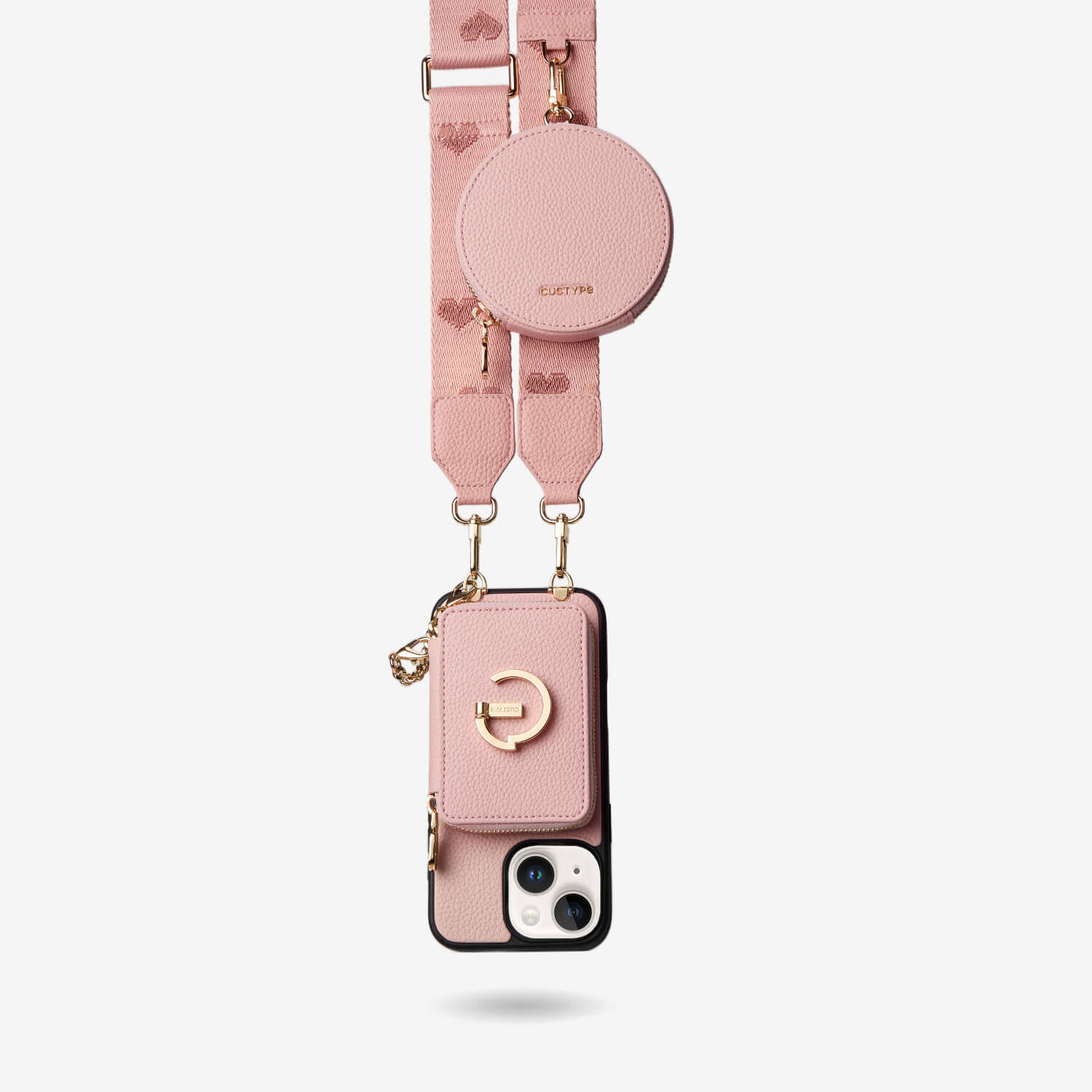 オリジナルデザインセット - ワイヤレス充電ウェビングクロスボディ電話ケースラウンドポーチセット