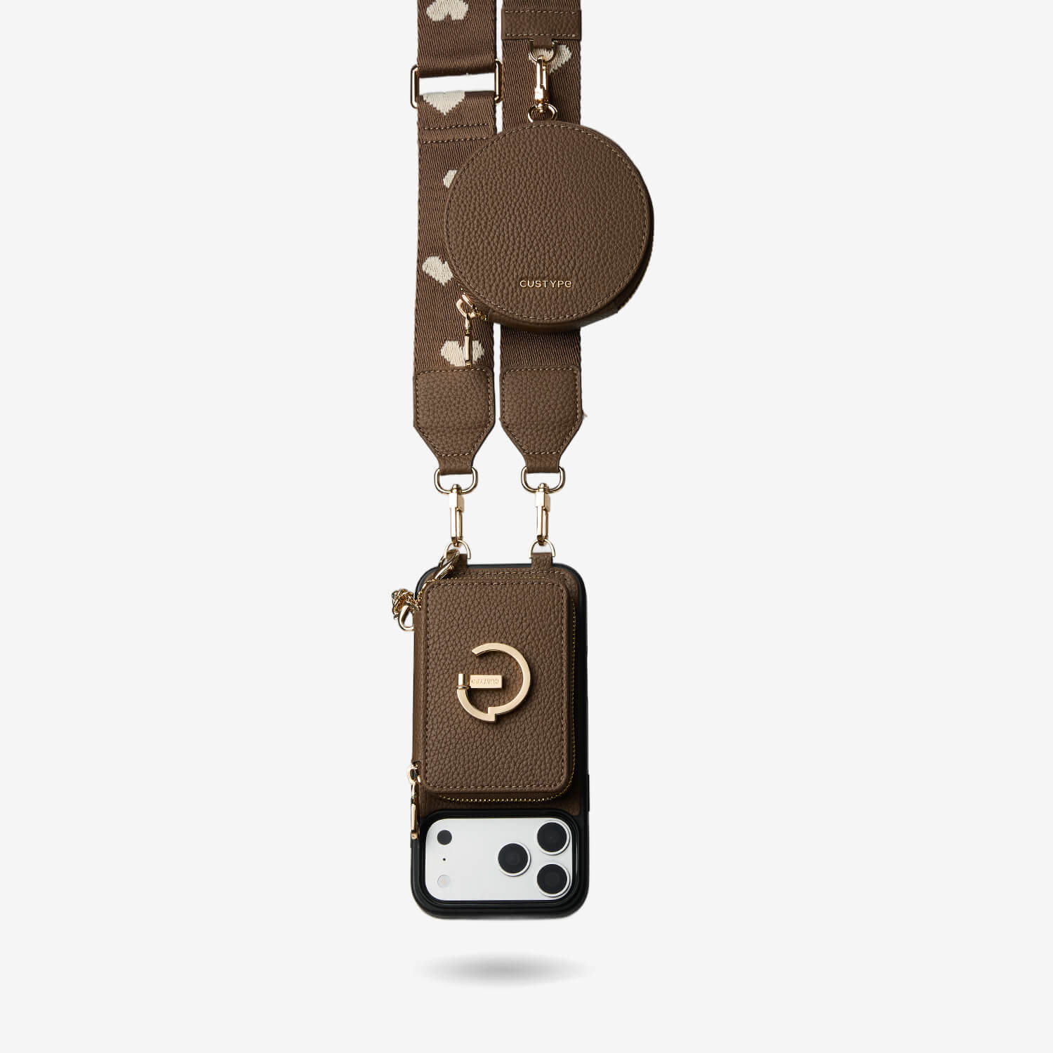 オリジナルデザインセット - ワイヤレス充電ウェビングクロスボディ電話ケースラウンドポーチセット