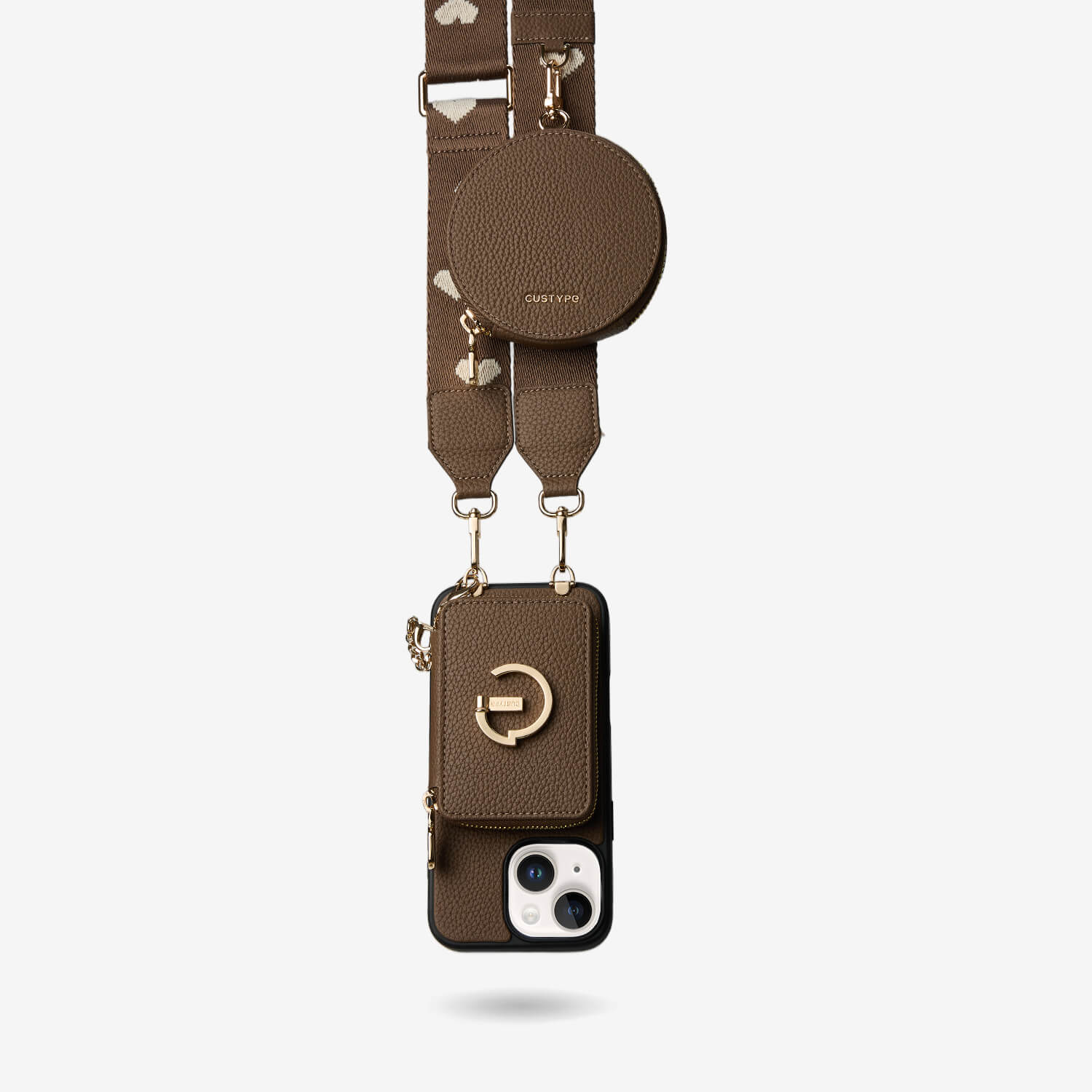 オリジナルデザインセット - ワイヤレス充電ウェビングクロスボディ電話ケースラウンドポーチセット