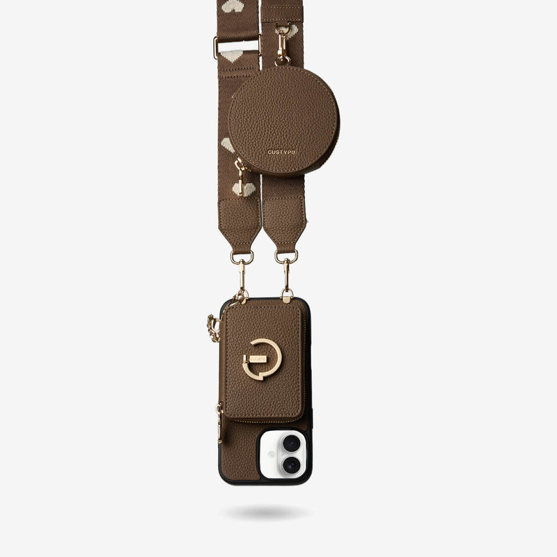 オリジナルデザインセット - ワイヤレス充電ウェビングクロスボディ電話ケースラウンドポーチセット - iPhone 17