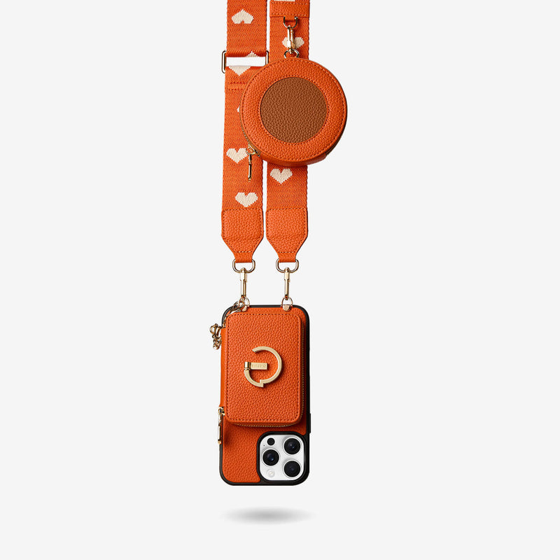 Original Design Set- Wireless Charging Webbing Crossbody Phone Case Round Pouch Set - iPhone 16 Pro